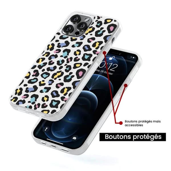 Coque i silikonförstärkt med tryck kompatibel med Apple iPhone 15 Pro Leopard färgglad