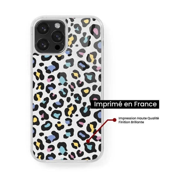 Coque i silikonförstärkt med tryck kompatibel med Apple iPhone 15 Pro Leopard färgglad