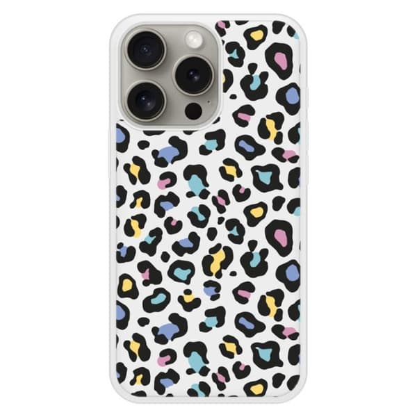 Coque i silikonförstärkt med tryck kompatibel med Apple iPhone 15 Pro Leopard färgglad