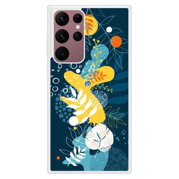Skyddande silikonhölje med tryck, kompatibelt med Samsung Galaxy S22 Ultra, havsblommor