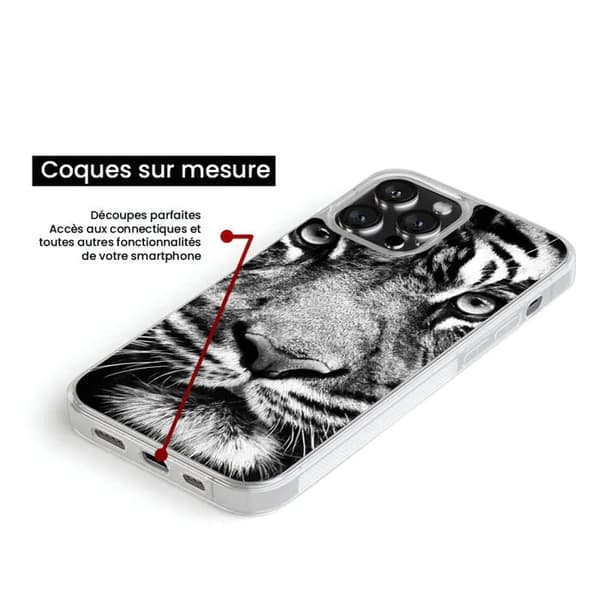 Siliconefodral med förstärkning, tryckt, kompatibel med Apple iPhone 16 Pro Max, vit och svart tiger