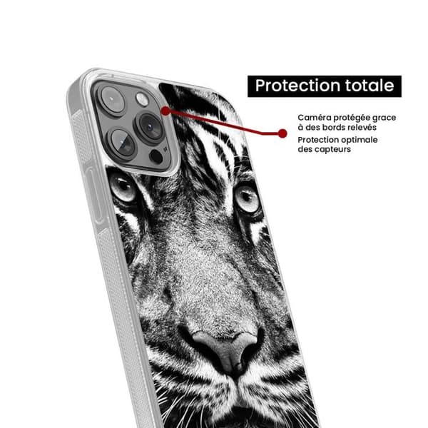 Siliconefodral med förstärkning, tryckt, kompatibel med Apple iPhone 16 Pro Max, vit och svart tiger