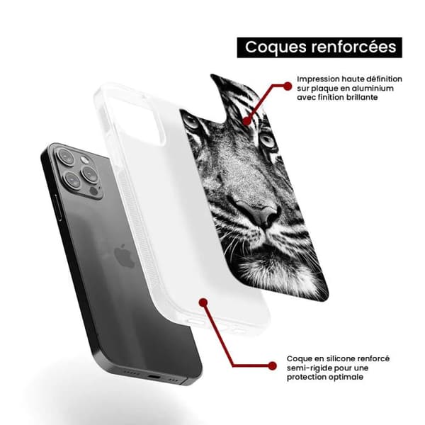 Siliconefodral med förstärkning, tryckt, kompatibel med Apple iPhone 16 Pro Max, vit och svart tiger