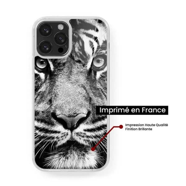 Siliconefodral med förstärkning, tryckt, kompatibel med Apple iPhone 16 Pro Max, vit och svart tiger