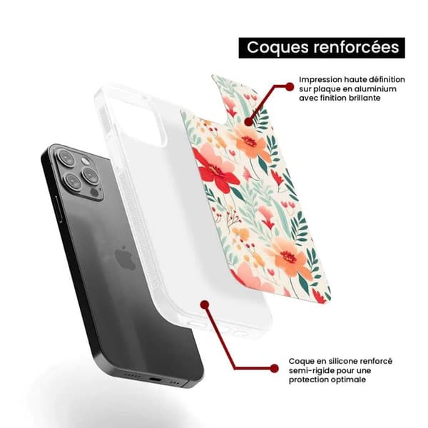 Coque i silikon med förstärkt tryck, kompatibel med Apple iPhone 15 Pro Max Flower wall