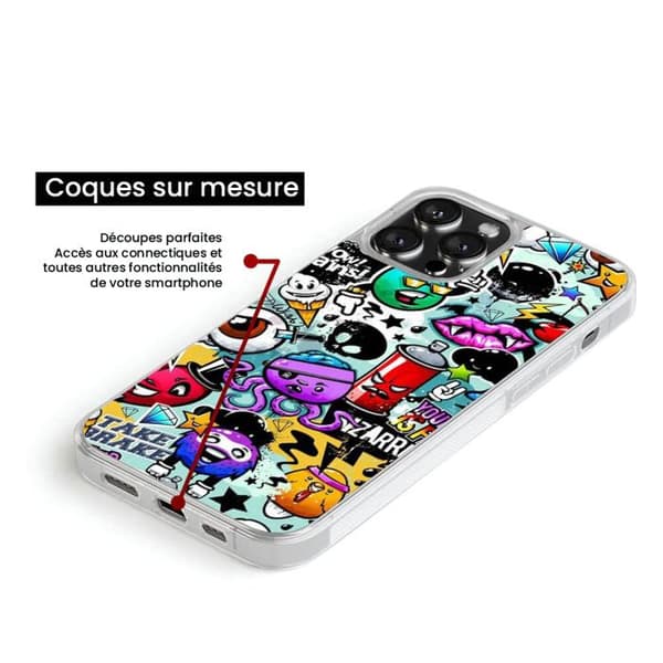 Coque i silikon med förstärkt tryck, kompatibel med Apple iPhone 13 Graffiti 2