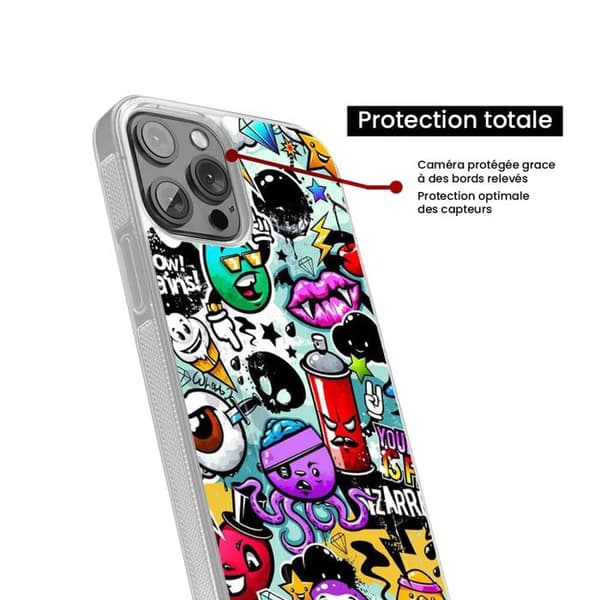 Coque i silikon med förstärkt tryck, kompatibel med Apple iPhone 13 Graffiti 2