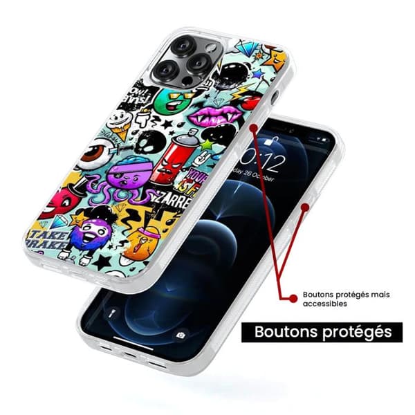 Coque i silikon med förstärkt tryck, kompatibel med Apple iPhone 13 Graffiti 2
