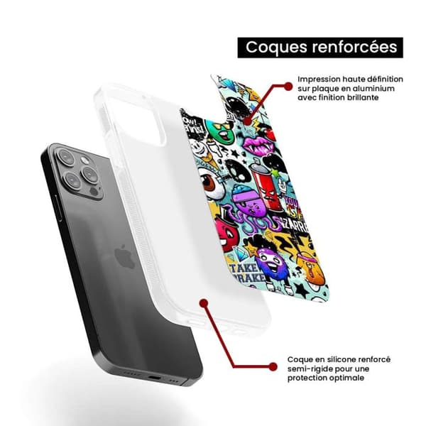 Coque i silikon med förstärkt tryck, kompatibel med Apple iPhone 13 Graffiti 2