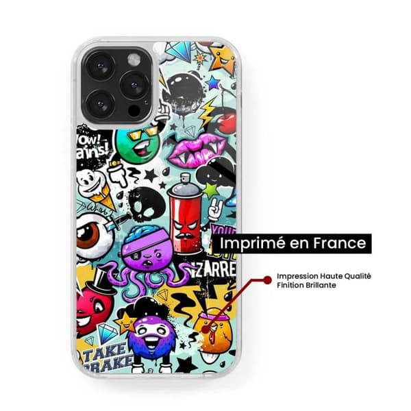 Coque i silikon med förstärkt tryck, kompatibel med Apple iPhone 13 Graffiti 2