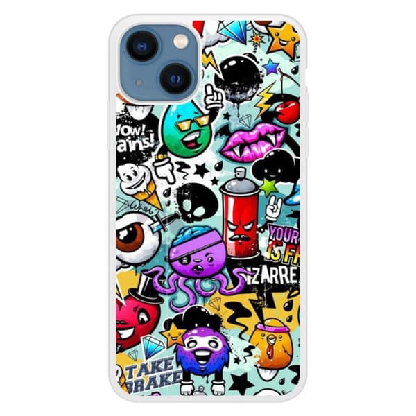 Coque i silikon med förstärkt tryck, kompatibel med Apple iPhone 13 Graffiti 2