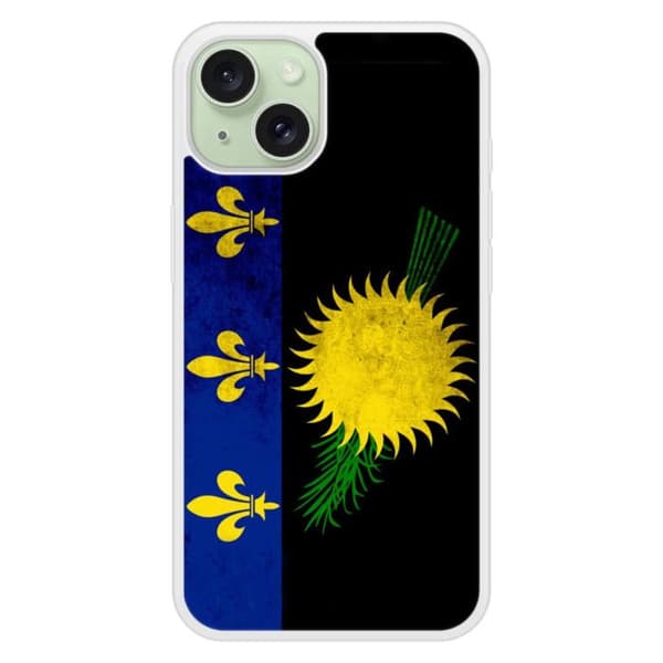 Förstärkt silikonfodral med tryck kompatibelt med Apple iPhone 15 Guadeloupes flagga