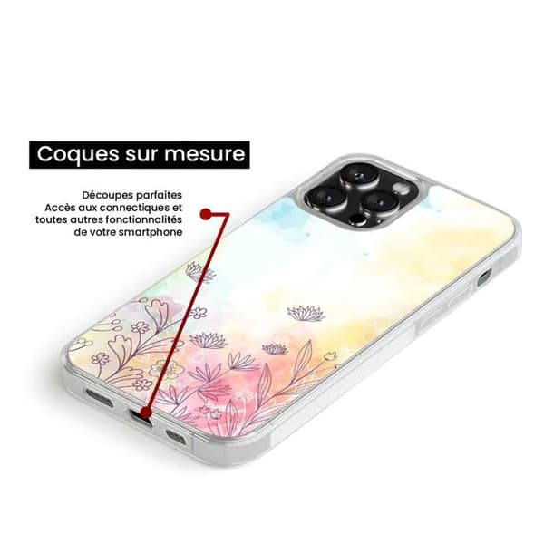 Coque i silikon med förstärkning, tryckt, kompatibel med Apple iPhone 13 Pro, akvarellblommor