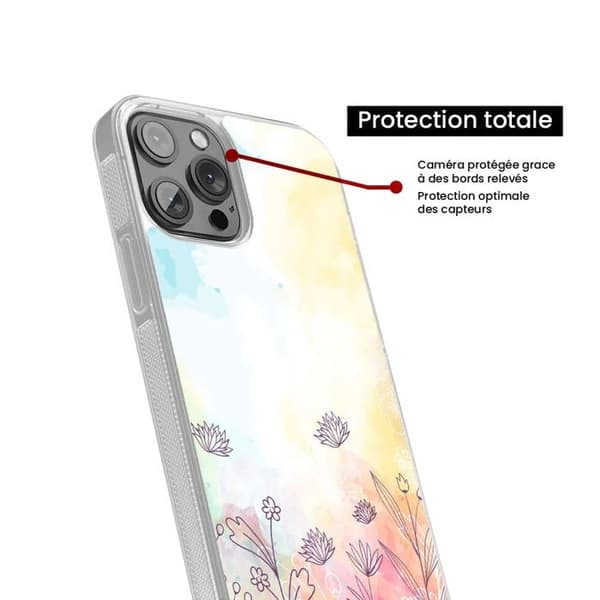 Coque i silikon med förstärkning, tryckt, kompatibel med Apple iPhone 13 Pro, akvarellblommor