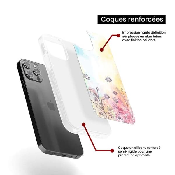 Coque i silikon med förstärkning, tryckt, kompatibel med Apple iPhone 13 Pro, akvarellblommor