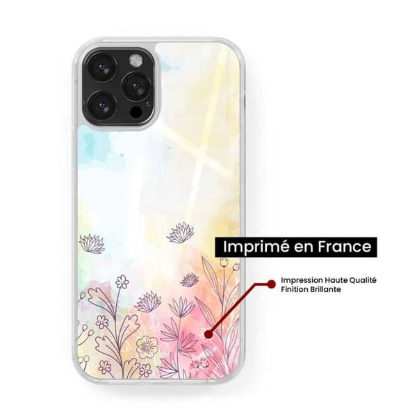 Coque i silikon med förstärkning, tryckt, kompatibel med Apple iPhone 13 Pro, akvarellblommor