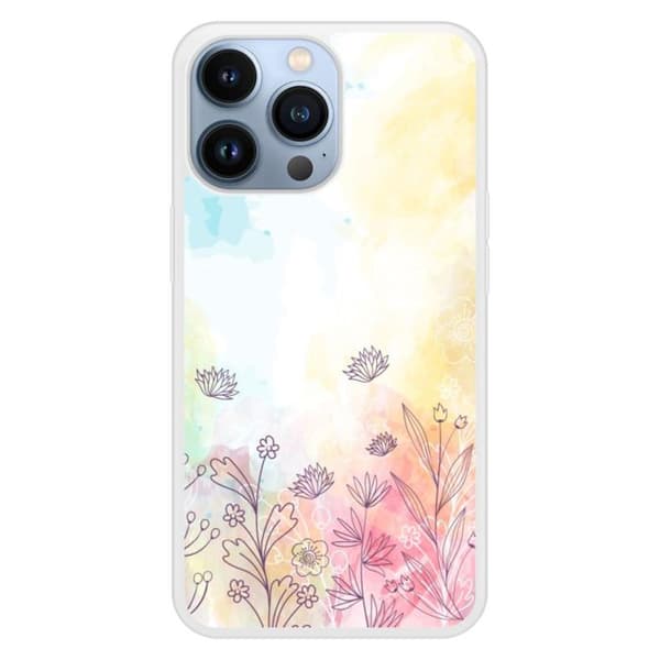 Coque i silikon med förstärkning, tryckt, kompatibel med Apple iPhone 13 Pro, akvarellblommor