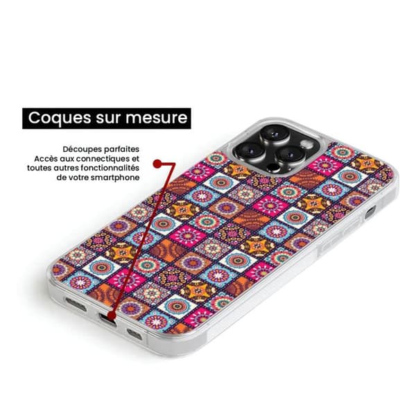 Färgad, förstärkt silikonfodral kompatibel med Apple iPhone 13 Pro Max Patchwork Mandala