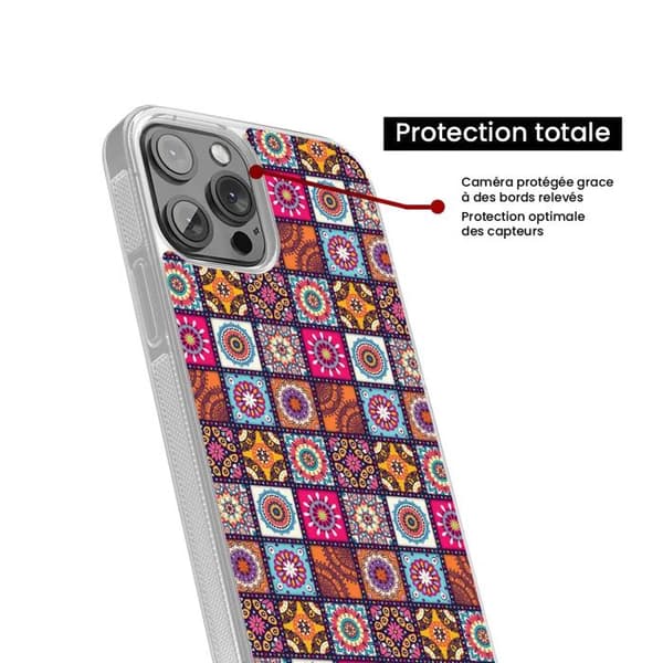 Färgad, förstärkt silikonfodral kompatibel med Apple iPhone 13 Pro Max Patchwork Mandala
