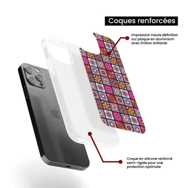 Färgad, förstärkt silikonfodral kompatibel med Apple iPhone 13 Pro Max Patchwork Mandala