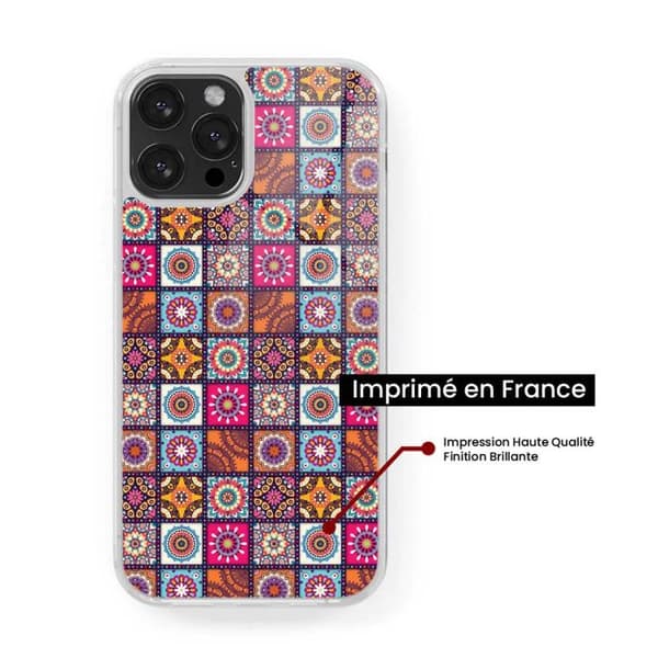 Färgad, förstärkt silikonfodral kompatibel med Apple iPhone 13 Pro Max Patchwork Mandala