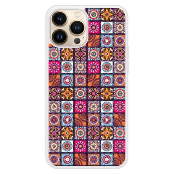 Färgad, förstärkt silikonfodral kompatibel med Apple iPhone 13 Pro Max Patchwork Mandala