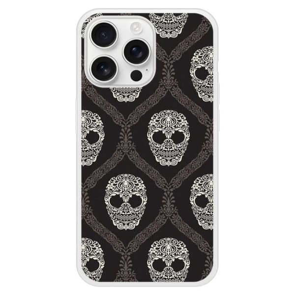 Förstärkt silikonfunda med tryck kompatibel med Apple iPhone 16 Pro Max Floral skull