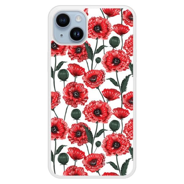 Förstärkt silikonhölje med tryck kompatibelt med Apple iPhone 14 Plus Poppy-blommor