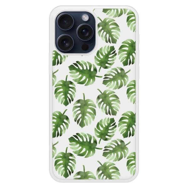 Förstärkt silikonskal med tryck, kompatibelt med Apple iPhone 15 Pro Max, Monstera-blad