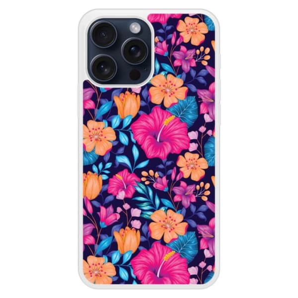 Coque i silikon med förstärkt tryck kompatibel med Apple iPhone 15 Pro Max Exotiska Blommor