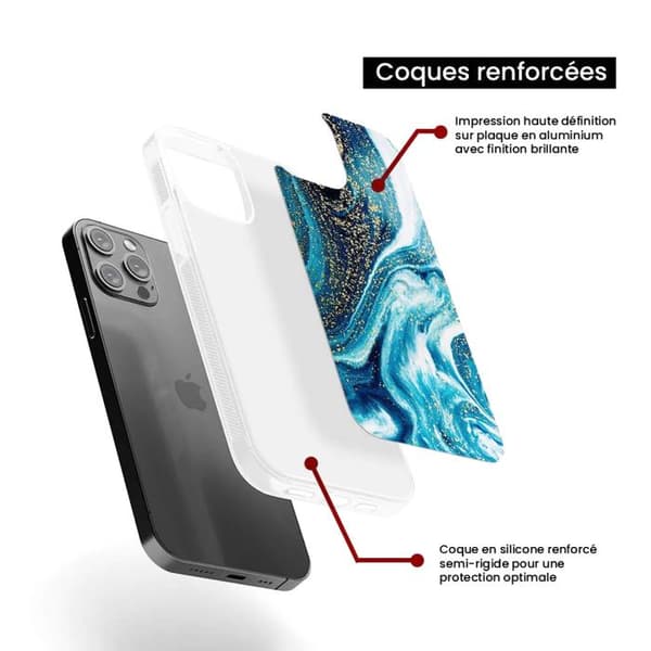 Förstärkt silikonfodral med tryck kompatibelt med Apple iPhone 16 Pro Max Marmor Blå Glittrig