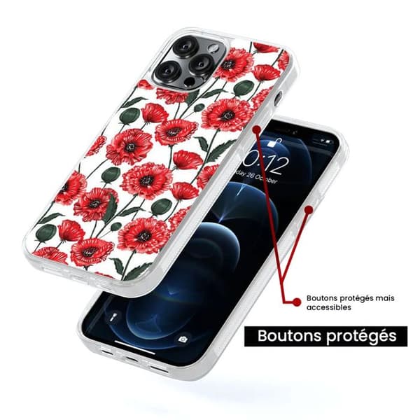 Silikonförstärkt tryckt skal kompatibelt med Apple iPhone 16 Pro Max Vallmo Blommor
