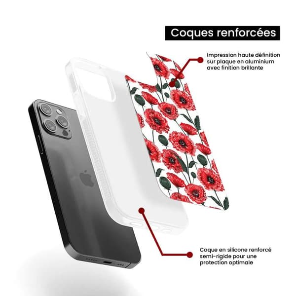 Silikonförstärkt tryckt skal kompatibelt med Apple iPhone 16 Pro Max Vallmo Blommor