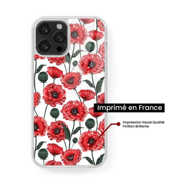 Silikonförstärkt tryckt skal kompatibelt med Apple iPhone 16 Pro Max Vallmo Blommor