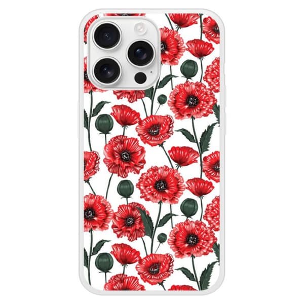 Silikonförstärkt tryckt skal kompatibelt med Apple iPhone 16 Pro Max Vallmo Blommor