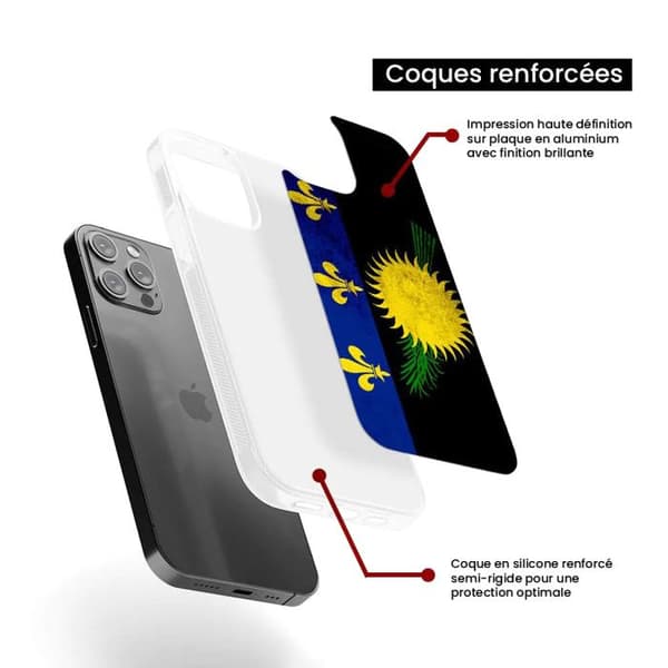 Förstärkt silikonfodral med tryck kompatibelt med Apple iPhone 14 Pro Max Guadeloupe-flagga