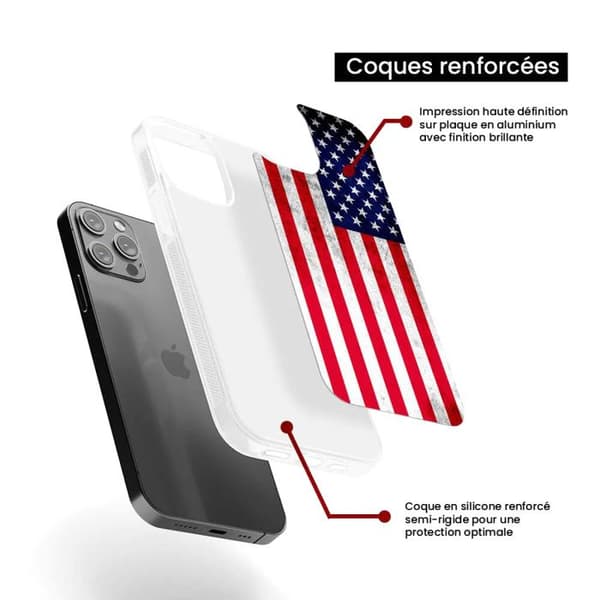 Siliconeförstärkt skal med tryck kompatibelt med Apple iPhone 15 USA-flagga