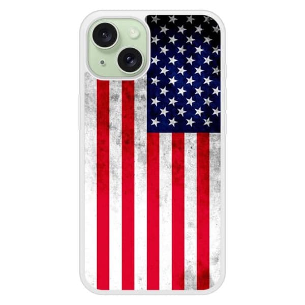 Siliconeförstärkt skal med tryck kompatibelt med Apple iPhone 15 USA-flagga