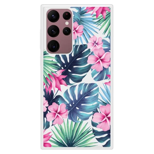 Coque i förstärkt silikon med tryck kompatibel med Samsung Galaxy S22 Ultra Tropical Aquarelle