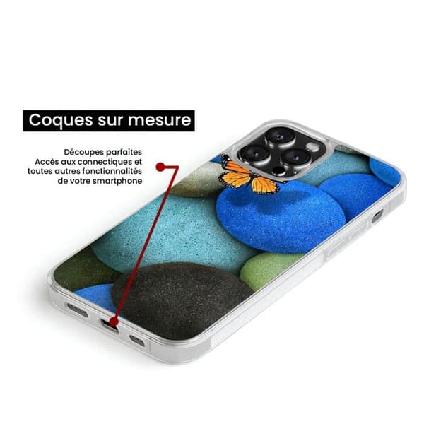 Förstärkt silikonskal med tryck kompatibelt med Apple iPhone 14 Plus Fjäril blå sten