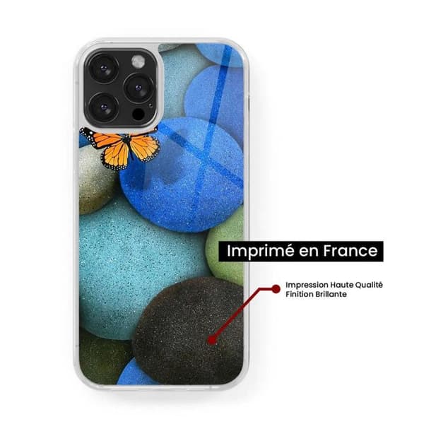 Förstärkt silikonskal med tryck kompatibelt med Apple iPhone 14 Plus Fjäril blå sten