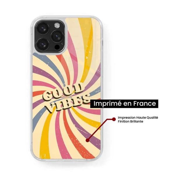 Coque i silikonförstärkt tryckt kompatibel med Apple iPhone 15 Pro Max Good vibes