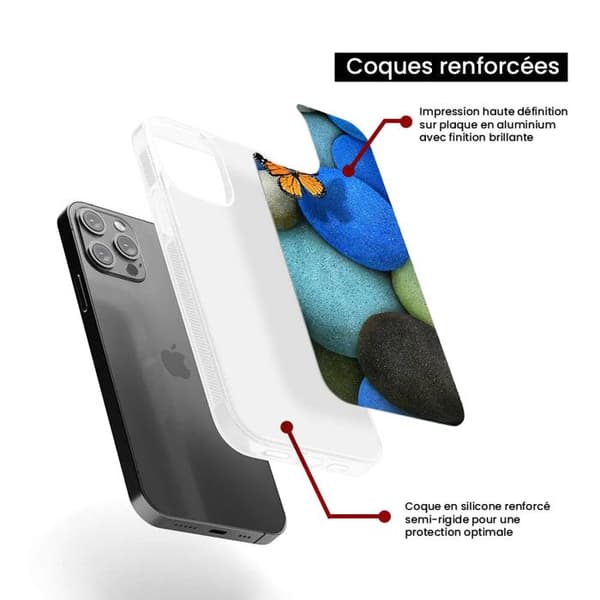 Siliconeförstärkt skal med tryck kompatibelt med Samsung Galaxy S24 Plus Blå fjäril småsten