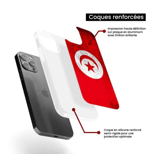 Förstärkt silikonfodral med tryck kompatibelt med Apple iPhone 16 Pro Tunisienflagga