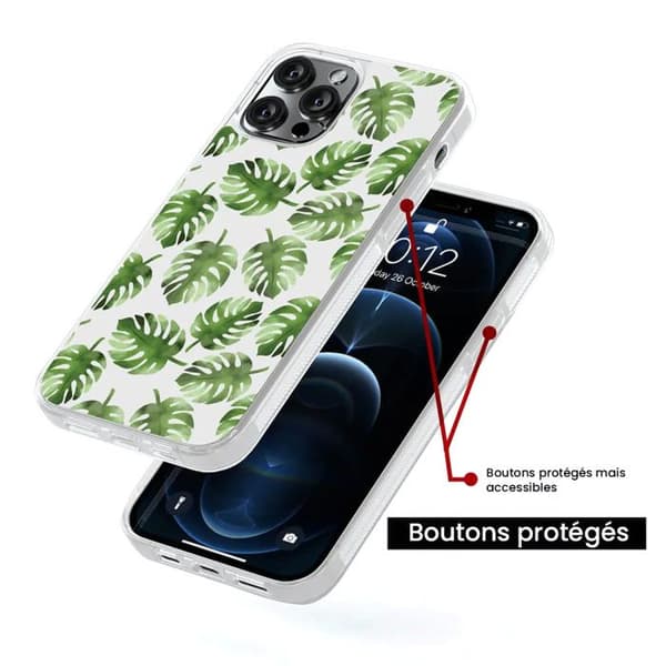 Coque i förstärkt silikon med tryck som är kompatibel med Samsung Galaxy S22 Monstera-blad