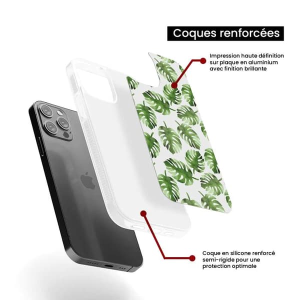 Coque i förstärkt silikon med tryck som är kompatibel med Samsung Galaxy S22 Monstera-blad