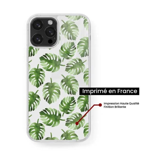 Coque i förstärkt silikon med tryck som är kompatibel med Samsung Galaxy S22 Monstera-blad