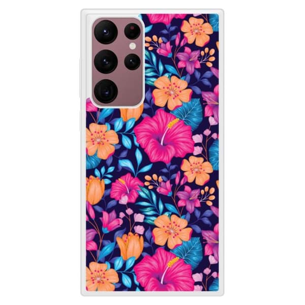 Silikonförstärkt plånbok kompatibel med Samsung Galaxy S22 Ultra Exotiska Blommor