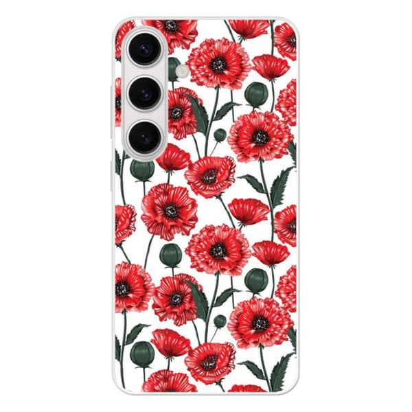 Silikonskal med förstärkning tryckt, kompatibel med Samsung Galaxy S24, Pionblommor