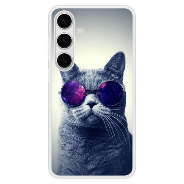 Siliconförstärkt tryckt skal kompatibel med Samsung Galaxy S24 Plus Katt med glasögon